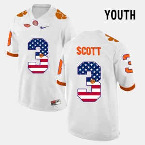 Clemson Tigers Artavis Scott Jersey White For Kids #3 US Flag Fashion