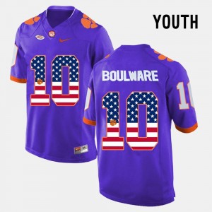 Clemson Tigers Ben Boulware Jersey Youth(Kids) Purple US Flag Fashion #10