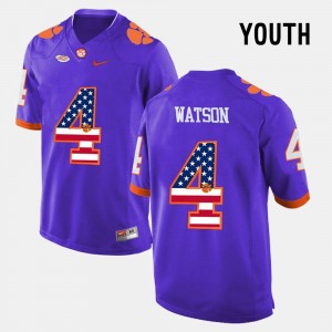 Clemson Tigers DeShaun Watson Jersey US Flag Fashion #4 Purple Youth(Kids)