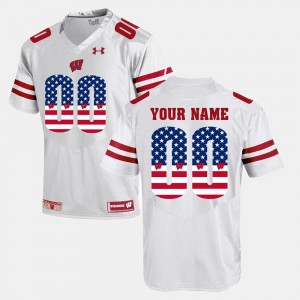 Wisconsin Badgers Customized Jersey White US Flag Fashion Mens #00