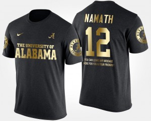 Alabama Crimson Tide Joe Namath T-Shirt Gold Limited Black #12 For Men Short Sleeve With Message