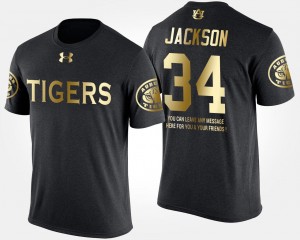 Auburn Tigers Bo Jackson T-Shirt Men Black Short Sleeve With Message #34 Gold Limited
