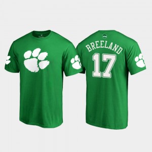 Clemson Tigers Bashaud Breeland T-Shirt St. Patrick's Day #17 White Logo Kelly Green For Men's