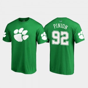 Clemson Tigers Bradley Pinion T-Shirt White Logo Men #92 St. Patrick's Day Kelly Green