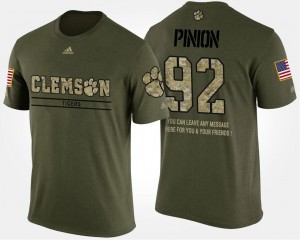 Clemson Tigers Bradley Pinion T-Shirt Men's Camo #92 Military Short Sleeve With Message