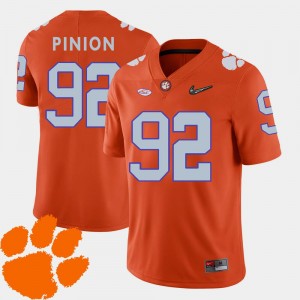 Clemson Tigers Bradley Pinion Jersey #92 Orange 2018 ACC For Men's College Football