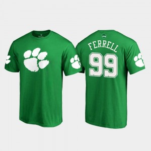 Clemson Tigers Clelin Ferrell T-Shirt White Logo For Men's St. Patrick's Day Kelly Green #99
