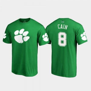 Clemson Tigers Deon Cain T-Shirt St. Patrick's Day Kelly Green #8 White Logo For Men's