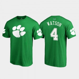 Clemson Tigers Deshaun Watson T-Shirt #4 White Logo St. Patrick's Day Kelly Green For Men