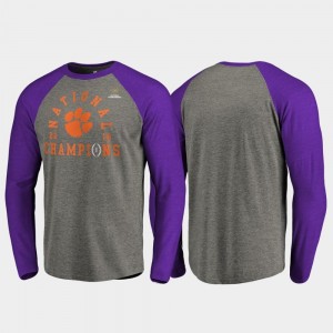 Clemson Tigers T-Shirt Heather Gray Lateral Raglan Long Sleeve College Football Playoff Men 2018 National Champions