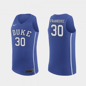 Duke Blue Devils Antonio Vrankovic Jersey Men #30 March Madness College Basketball Authentic Royal
