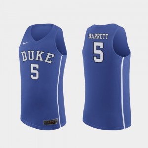 Duke Blue Devils RJ Barrett Jersey Mens Royal #5 March Madness College Basketball Authentic