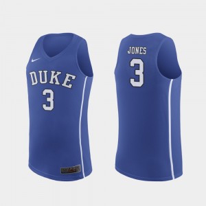 Duke Blue Devils Tre Jones Jersey For Men's Royal Authentic March Madness College Basketball #3