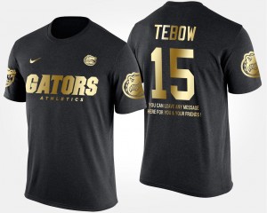 Florida Gators Tim Tebow T-Shirt Short Sleeve With Message Black For Men #15 Gold Limited