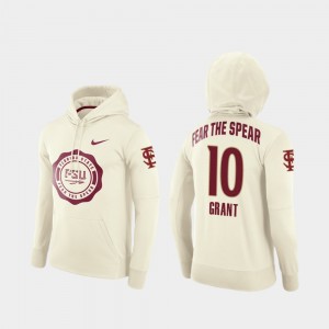 Florida State Seminoles Anthony Grant Hoodie Men #10 Cream College Football Pullover Rival Therma