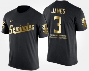 Florida State Seminoles Derwin James T-Shirt Short Sleeve With Message Black #3 Gold Limited Mens