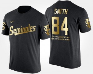 Florida State Seminoles Rodney Smith T-Shirt Black #84 Gold Limited Short Sleeve With Message For Men