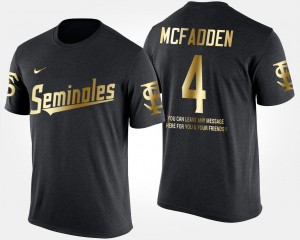 Florida State Seminoles Tarvarus McFadden T-Shirt #4 For Men Black Short Sleeve With Message Gold Limited