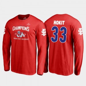 Fresno State Bulldogs Josh Hokit T-Shirt Men's #33 Blitz Long Sleeve Red 2018 Las Vegas Bowl Champions