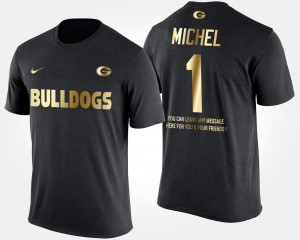 Georgia Bulldogs Sony Michel T-Shirt Black Men #1 Short Sleeve With Message Gold Limited