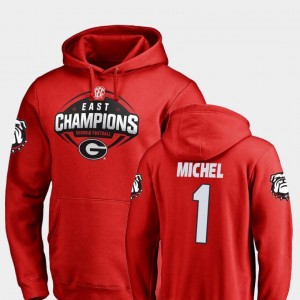 Georgia Bulldogs Sony Michel Hoodie Football #1 Red 2018 SEC East Division Champions For Men