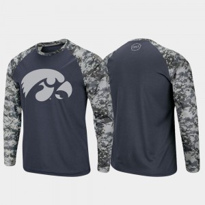 Iowa Hawkeyes T-Shirt Charcoal Camo OHT Military Appreciation Mens Raglan Long Sleeve Digi Camo