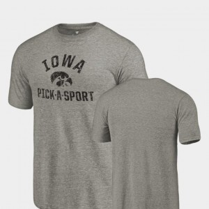 Iowa Hawkeyes T-Shirt Gray Mens Pick-A-Sport Tri-Blend Distressed