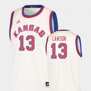Kansas Jayhawks K.J. Lawson Jersey Cream For Men's Hardwood Classics #13 College Basketball