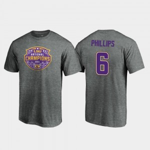 LSU Tigers Jacob Phillips T-Shirt 2019 National Champions College Football Playoff Visor #6 For Men's Heather Gray