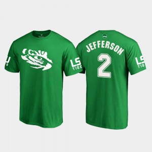 LSU Tigers Justin Jefferson T-Shirt White Logo College Football Kelly Green #2 St. Patrick's Day For Men's