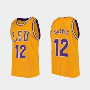 LSU Tigers Marshall Graves Jersey College Basketball Replica #12 Gold For Men's