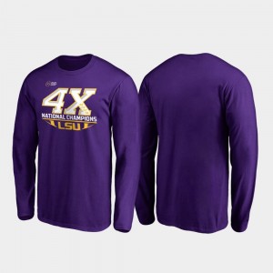 LSU Tigers T-Shirt 4-Time Football National Champions Mens Purple Reverse Long Sleeve