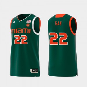 Miami Hurricanes Deng Gak Jersey Green #22 Replica Mens Swingman College Basketball