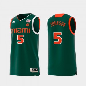 Miami Hurricanes Zach Johnson Jersey Replica Swingman College Basketball #5 Green For Men's