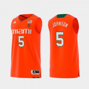 Miami Hurricanes Zach Johnson Jersey Replica Swingman College Basketball Orange Men #5