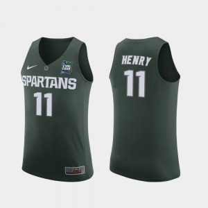Michigan State Spartans Aaron Henry Jersey Green For Men's #11 Replica 2019 Final-Four
