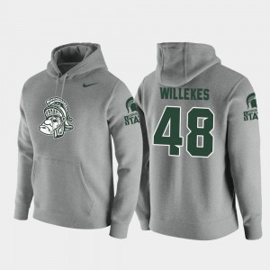 Michigan State Spartans Kenny Willekes Hoodie #48 For Men Heathered Gray Vault Logo Club Pullover