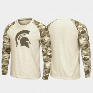 Michigan State Spartans T-Shirt Men's Oatmeal Raglan Long Sleeve Desert Camo OHT Military Appreciation