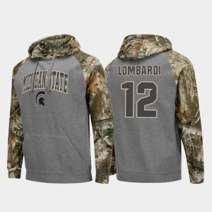 Michigan State Spartans Rocky Lombardi Hoodie #12 For Men's Realtree Camo College Football Raglan Charcoal