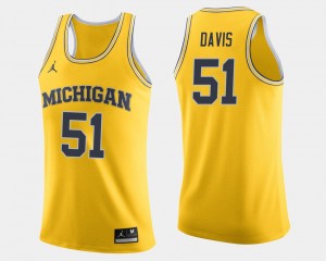Michigan Wolverines Austin Davis Jersey College Basketball Maize Men's #51