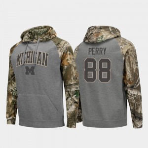 Michigan Wolverines Grant Perry Hoodie Raglan College Football For Men's Realtree Camo Charcoal #88
