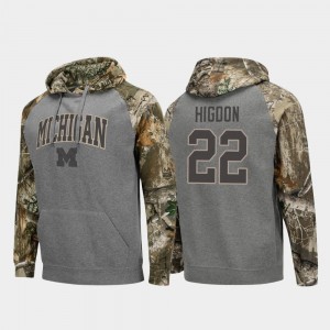 Michigan Wolverines Karan Higdon Hoodie Mens Charcoal Raglan College Football #22 Realtree Camo