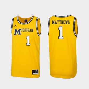 Michigan Wolverines Charles Matthews Jersey #1 Men Replica 1989 Throwback College Basketball Maize