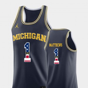 Michigan Wolverines Charles Matthews Jersey Navy College Basketball For Men's USA Flag #1