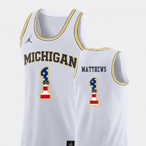 Michigan Wolverines Charles Matthews Jersey White Mens #1 USA Flag College Basketball