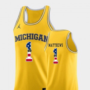 Michigan Wolverines Charles Matthews Jersey #1 Yellow USA Flag College Basketball Mens