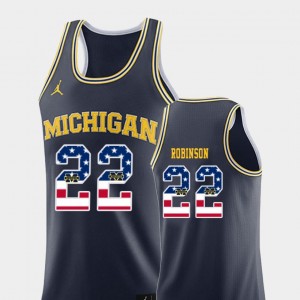 Michigan Wolverines Duncan Robinson Jersey Men's USA Flag #22 College Basketball Navy
