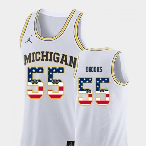 Michigan Wolverines Eli Brooks Jersey White College Basketball #55 USA Flag For Men's