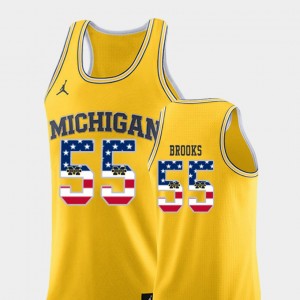 Michigan Wolverines Eli Brooks Jersey USA Flag #55 Mens College Basketball Yellow