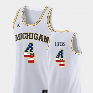Michigan Wolverines Isaiah Livers Jersey White #4 College Basketball For Men's USA Flag